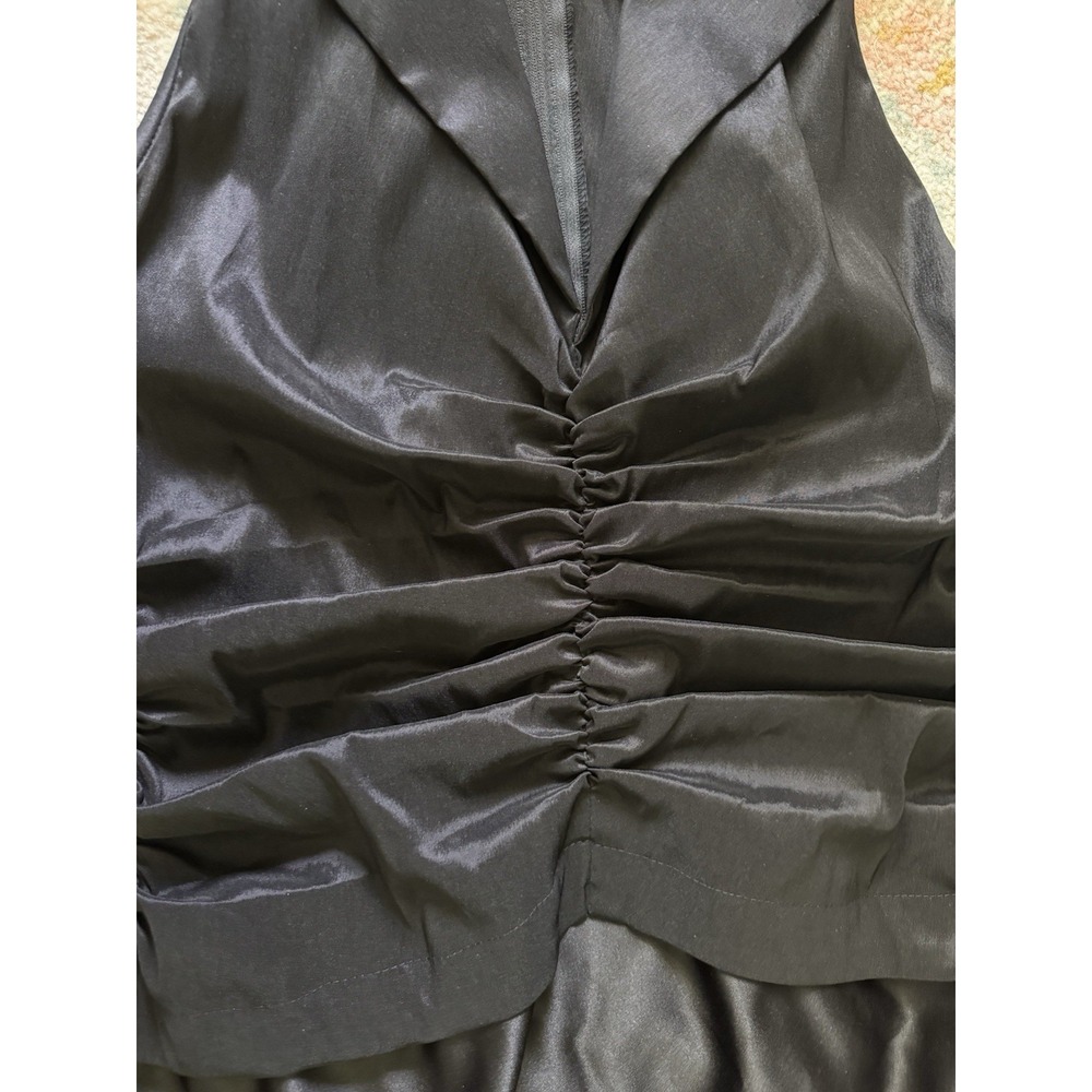 Tadashi Vintage 90s Formal Evening Gown Size 8 Black Satin Tuxedo Style Ruched - Picture 4 of 6